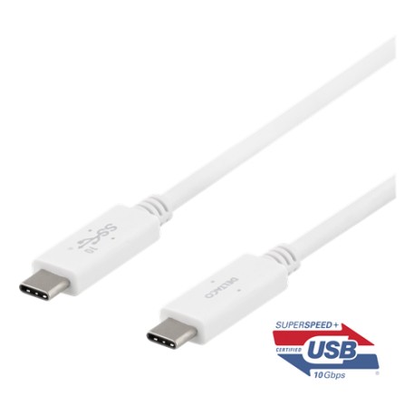 DELTACO USB-C - USB-C kabel, 1m, USB 3.1 Gen 2, E-marker chipset, vit